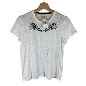 Buckle White Tiger Graphic T-Shirt Juniors Medium NWT Distressed Cut Out
